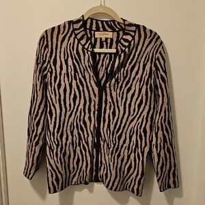 Chico's Zebra Print Cardigan Black and Cream